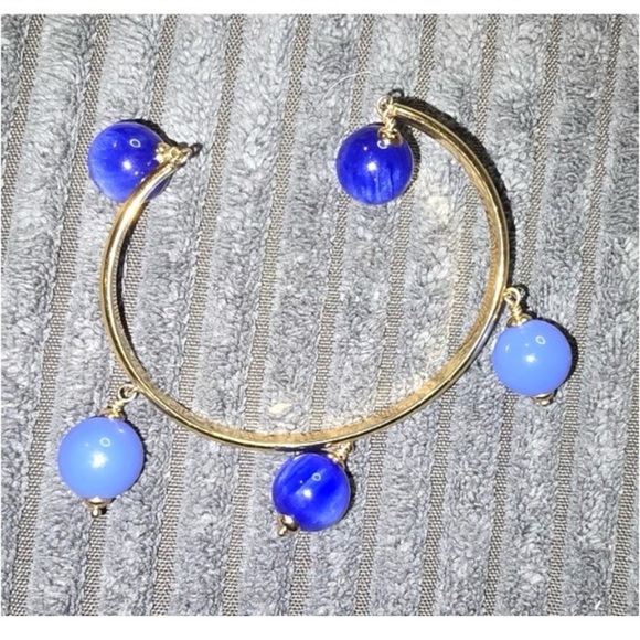 Kate Spade Blue glass marble gold cuff style bracelet. Has a K. Spade bag!! - Picture 2 of 4